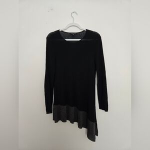 Eileen Fisher Black Asymetrical Metallic Knit Sweater Holiday Sparkle | Size M